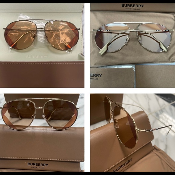 BURBERRY PILOT GOLD-TONE METAL AVIATORS WITH 2 TONE DESIGN DETAILING ON LENSES - Picture 10 of 16